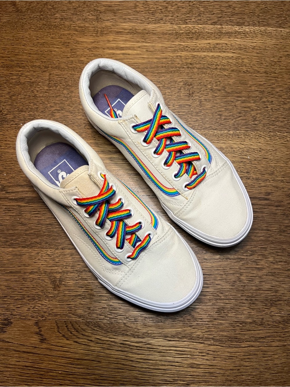 Vans Old Skool Pride Rainbow Shoes Off White Canvas Sneakers Size Wmn 7/Men 5.5